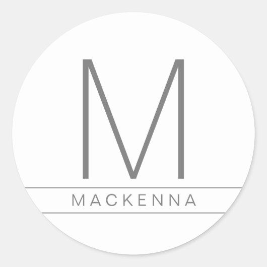 Sticker Rond Monogramme simple moderne Nom Gris Blanc (Devant)