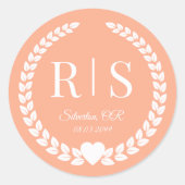 Sticker Rond Monogramme Simple Orange Pêche Clair (Devant)