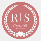 Sticker Rond Monogramme simple Rustique Dusty Rose (Devant)