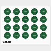 Sticker Rond monogramme simple vert foncé (Feuille)