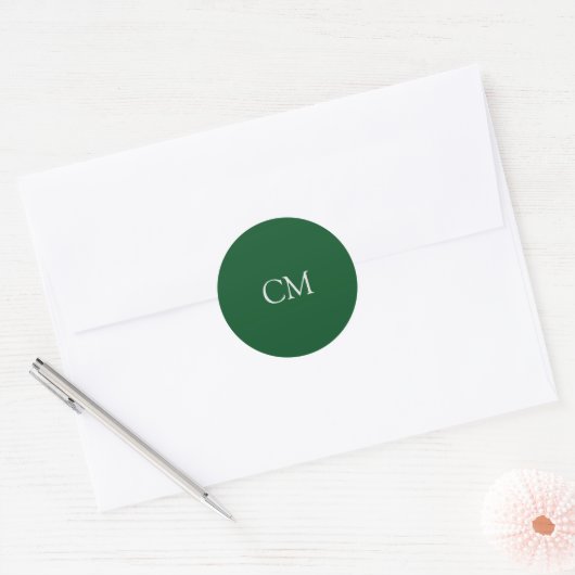 Sticker Rond monogramme simple vert foncé (Enveloppe)