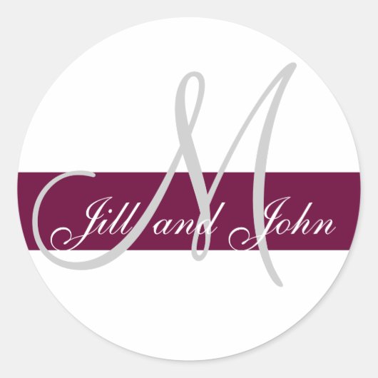 Sticker Rond Monogramme sur mesure mariage initial & noms Vin g (Devant)