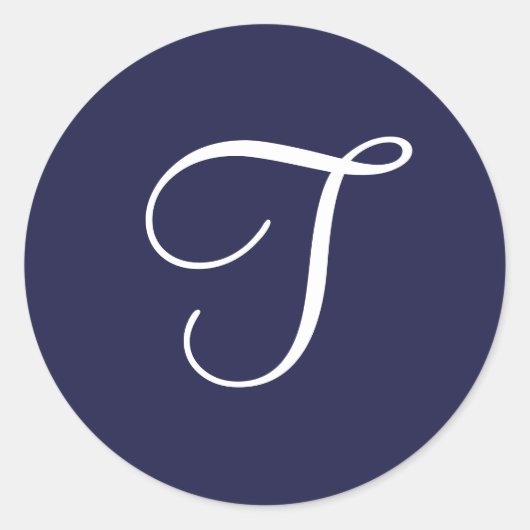 Sticker Rond Monogramme T, blanc sur bleu marine, (Devant)