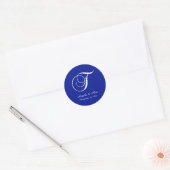 Sticker Rond Monogramme T écriture décorative blanche et bleu r (Enveloppe)