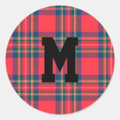 Sticker Rond Monogramme Tartan Plaid de vacances Noël initial (Devant)