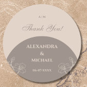 Sticker Rond Monogramme Taupe Floral Japandi Merci Mariage