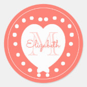 Sticker Rond Monogramme tendance Coral Coeur blanc (Devant)