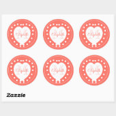 Sticker Rond Monogramme tendance Coral Coeur blanc (Feuille)
