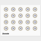 Sticker Rond Monogramme Tendance Typographie Chic bleu (Feuille)