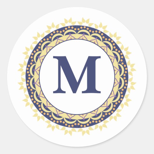 Sticker Rond Monogramme Tendance Typographie Chic bleu (Devant)
