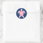 Sticker Rond Monogramme Tortue de mer rose bleu Quatrefoil (Sac)