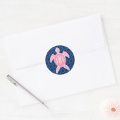 Sticker Rond Monogramme Tortue de mer rose bleu Quatrefoil (Enveloppe)