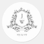 Sticker Rond Monogramme traditionnel Crest Floral Mariage éléga (Devant)