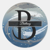 Sticker Rond Monogramme trait noir, blanc et gris (Devant)