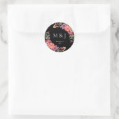 Sticker Rond Monogramme Tropical Élégant Noir Bourgogne & Plum (Sac)