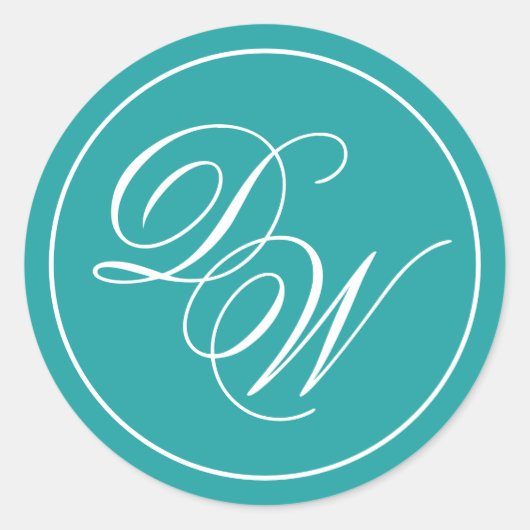 Sticker Rond Monogramme turquoise 2 Initiales Calligraphie blan (Devant)