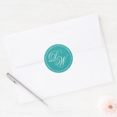 Sticker Rond Monogramme turquoise 2 Initiales Calligraphie blan (Enveloppe)