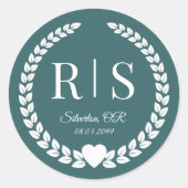 Sticker Rond Monogramme Turquoise de forêt terrestre simple (Devant)