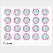 Sticker Rond Monogramme Turquoise de menthe blanche rose (Feuille)