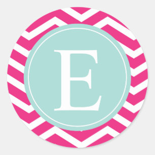 Sticker Rond Monogramme Turquoise de menthe blanche rose