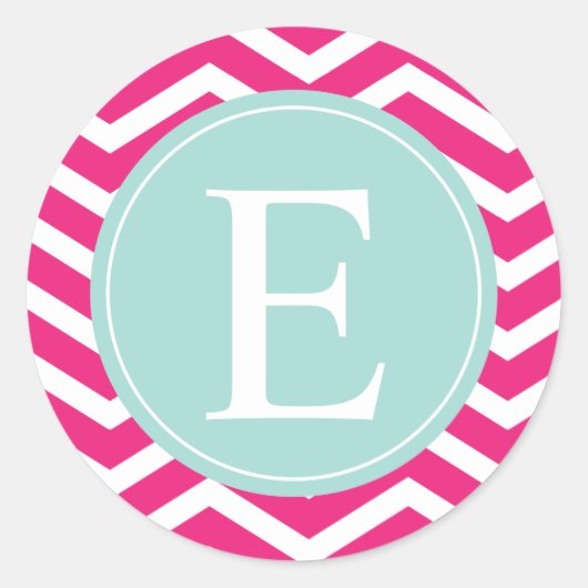 Sticker Rond Monogramme Turquoise de menthe blanche rose (Devant)