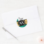 Sticker Rond monogramme turquoise vert et or (Enveloppe)