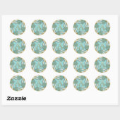 Sticker Rond Monogramme Un turquoise orné (Feuille)