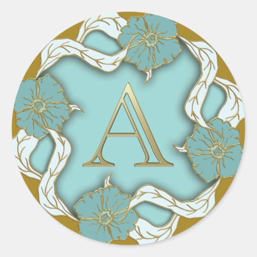 Sticker Rond Monogramme Un turquoise orné (Devant)