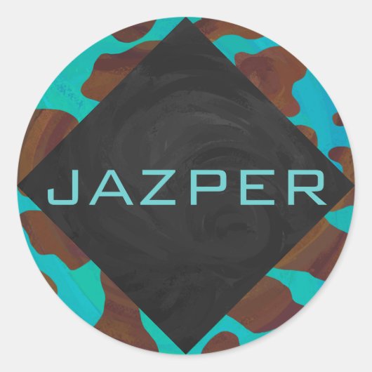 Sticker Rond Monogramme Vache Impression Brown et Turquoise (Devant)