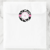 Sticker Rond Monogramme Vache noire rose Imprimer Nom de l'anni (Sac)
