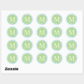 Sticker Rond Monogramme vert bleu Chevron (Feuille)
