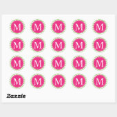 Sticker Rond Monogramme vert Chevron rose (Feuille)