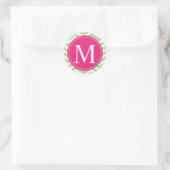 Sticker Rond Monogramme vert Chevron rose (Sac)