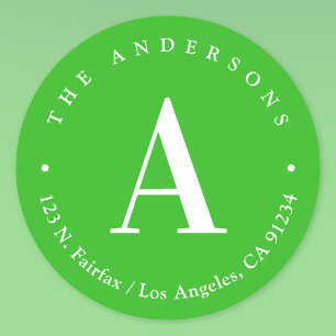 Sticker Rond Monogramme vert clair et blanc Adresse de retour