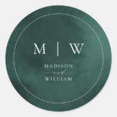 Sticker Rond Monogramme vert émeraude et mariage élégant à la f (Devant)
