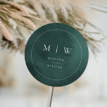 Sticker Rond Monogramme vert émeraude et mariage élégant à la f<br><div class="desc">Monogramme vert émeraude & Sticker rond de mariage élégant</div>