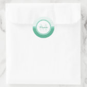 Sticker Rond Monogramme vert et blanc Pois avec nom (Sac)