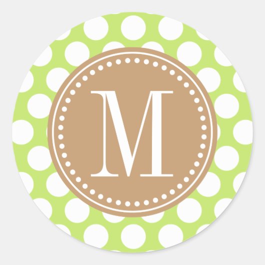 Sticker Rond Monogramme vert et Brown grand Pois (Devant)