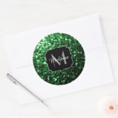 Sticker Rond Monogramme vert foncé faux parties scintillant sci (Enveloppe)