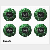 Sticker Rond Monogramme vert foncé faux parties scintillant sci (Feuille)