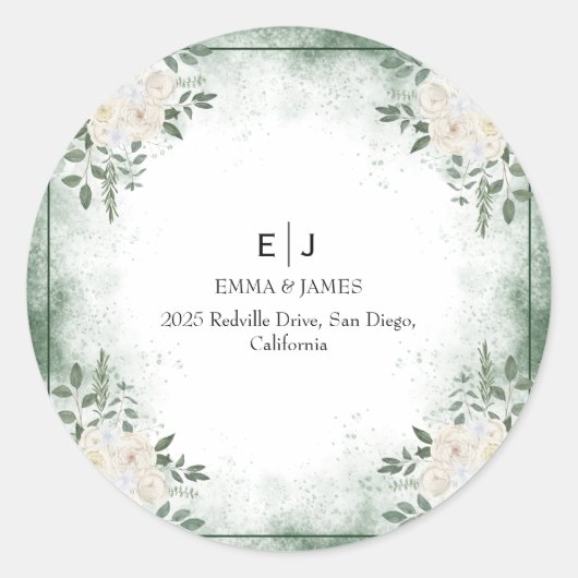 Sticker rond Monogramme vert minimal (Devant)