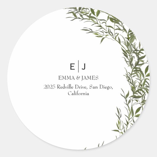 Sticker rond Monogramme vert minimal (Devant)