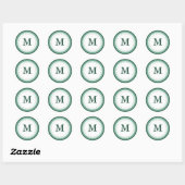 Sticker Rond Monogramme vert personnalisé (Feuille)