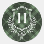 Sticker Rond Monogramme vert Plaid Noël initial (Devant)