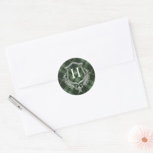 Sticker Rond Monogramme vert Plaid Noël initial