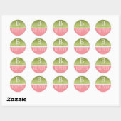 Sticker Rond Monogramme Vert Rose Mariage Enregistrer La Date (Feuille)
