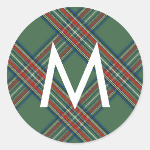 Sticker Rond Monogramme vert Tartan Plaid