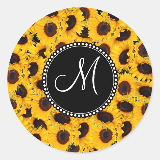 Sticker Rond Monogramme Vibrant Beaux tournesols floraux (Devant)