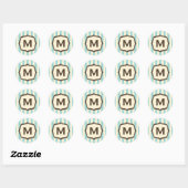 Sticker Rond Monogramme vintage Cirque bleu rayures (Feuille)