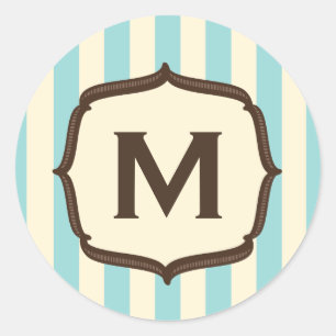 Sticker Rond Monogramme vintage de rayures bleues de cirque